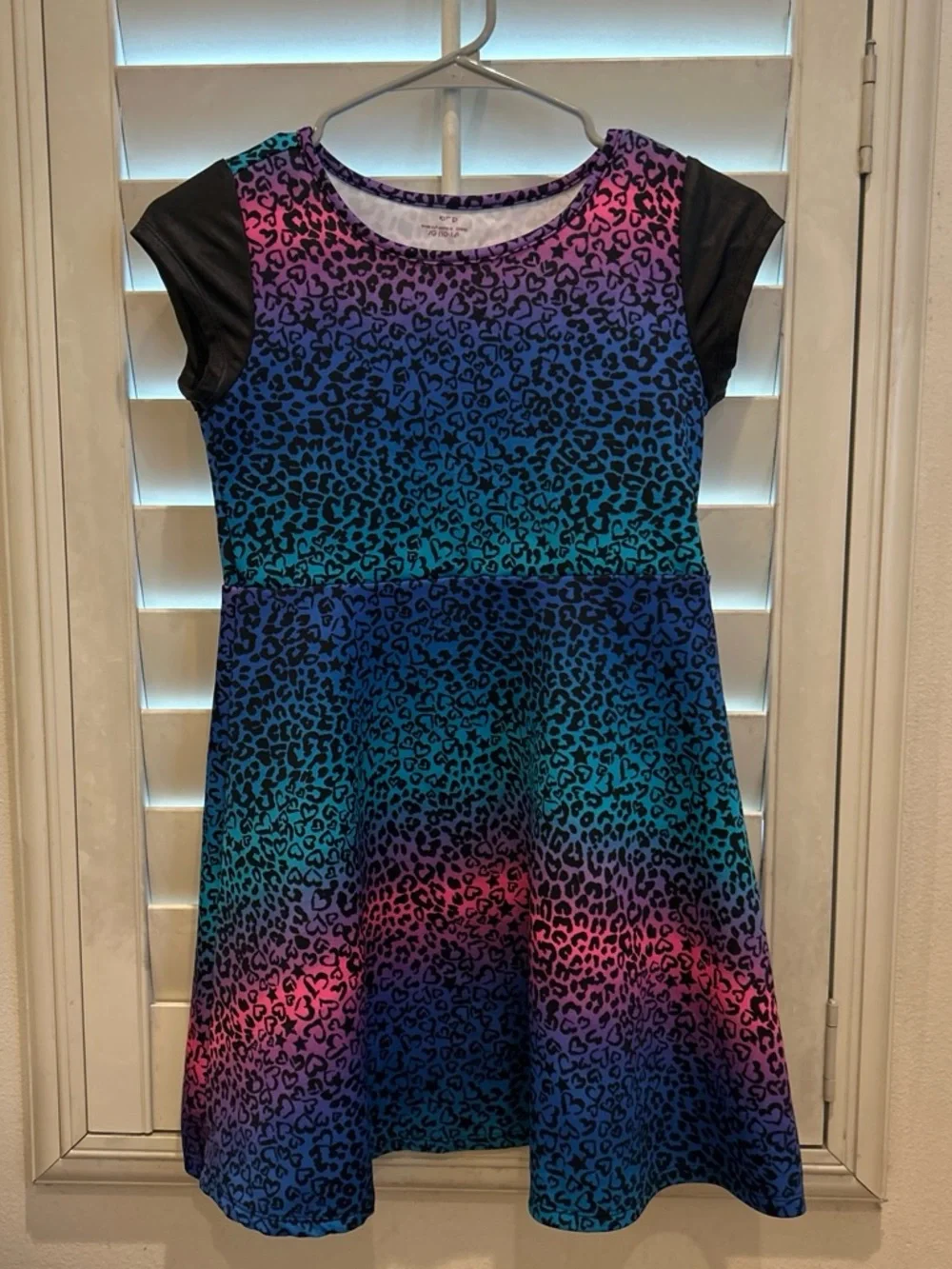 Girls' Gradient Leopard Print Fit-and-Flare Dress - Black Sleeves